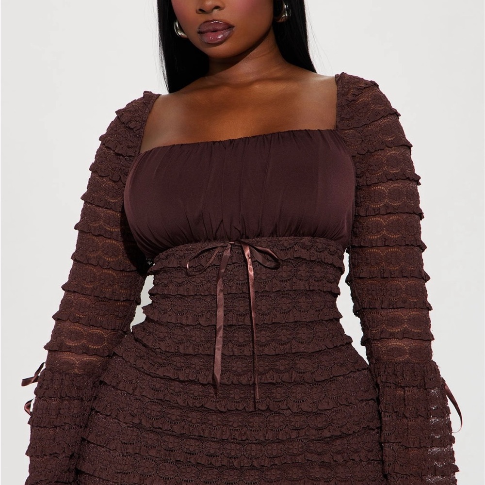 Fashion Nova Espresso Lace Mini Dress